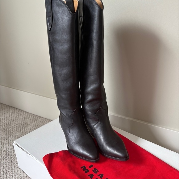 Isabel Marant Denvee Leather Knee High Western Cowboy Boots Black FR 39 US 8-8.5 - Picture 9 of 16